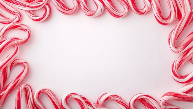 Peppermint cane border framing blank center for holiday greeting card social media