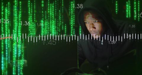 young african american using laptop amid digital data - Download Free Stock Images Pikwizard.com