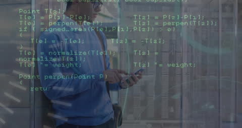 Digital Concepts Overlay on Man Using Smartphone with Tech Background