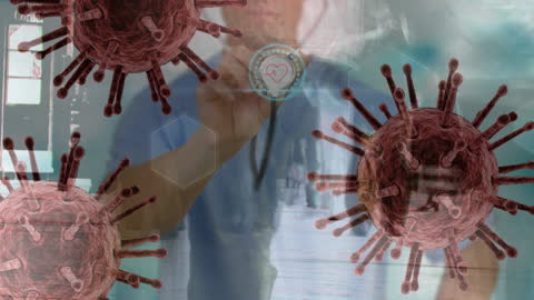 Doctor Analyzing Corona Virus with Futuristic Screen Interface