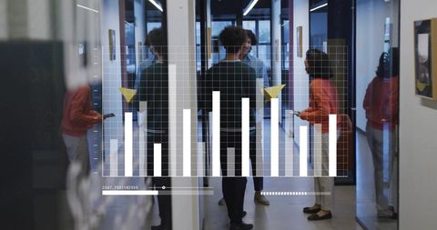 Financial Data Overlay on Collaborative Business Meeting in Office - Download Free Stock Images Pikwizard.com