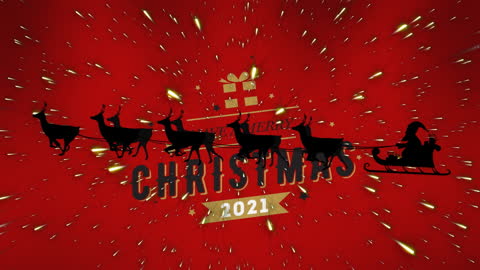 Christmas Animation with Santa and Sleigh on Red Background