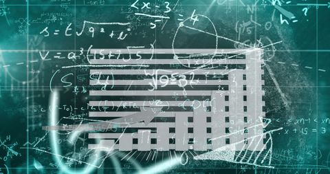 Digital abstract with equations overlay and graphical elements