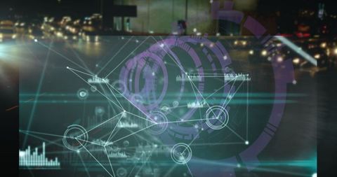 Futuristic holographic interface over urban night scene