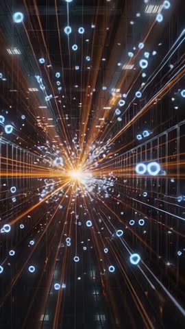 Streaming Data Burst Racing Through Server Racks Futuristic Vertical Tech Motion