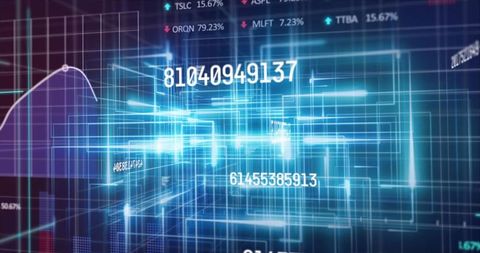 Futuristic Digital Finance Display with Floating Numeric Tickers