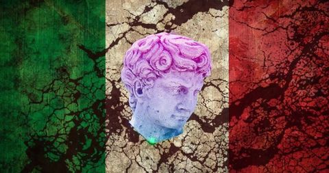 Fusion of classical sculpture and modern digital italian flag