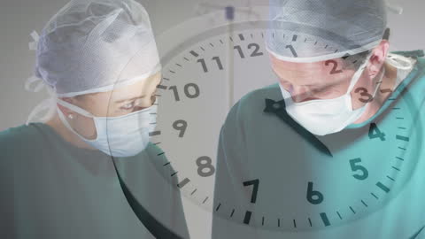Surgeons Collaborating with Clock Overlay Representing Time Sensitivity