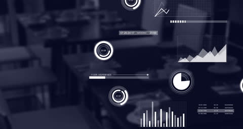 Futuristic Digital Interface with Seamless Data Flow in Empty Modern Office