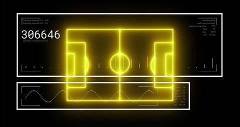 Neon stadium overlay with digital data elements