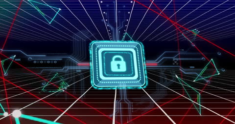 Cybersecurity Concept with Digital Padlock and Circuit Board