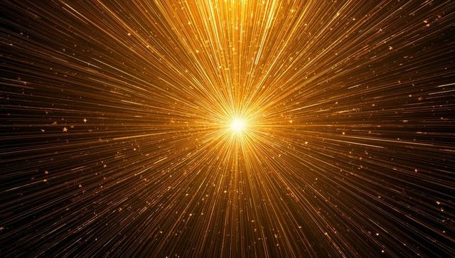 Radiating golden starburst emitting luminous beams from central core