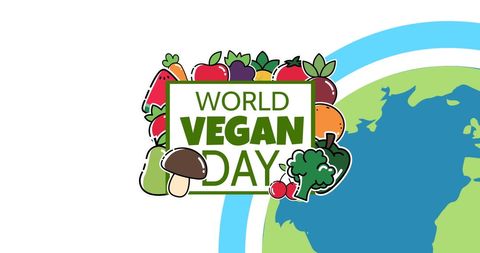 Colorful World Vegan Day Celebration Design with Fruits and Vegetables - Download Free Stock Images Pikwizard.com