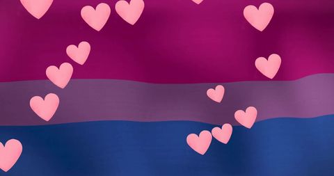 Pink Hearts Flying Above Bisexual Pride Flag
