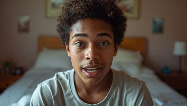 Teenage Boy Communicating in Cozy Home Bedroom Setting