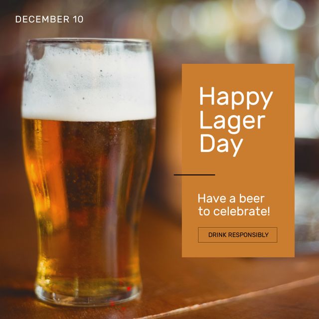 Composition of happy lager day text over beer in glass. Lager day and celebration concept digitally generated image.