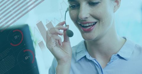 Smiling Female Consultant Working with Financial Data