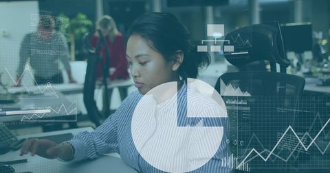 Financial Data Analysis with Biracial Woman in Office Integration