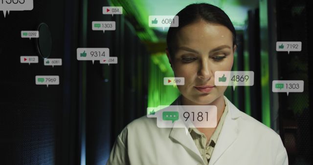 Female Scientist Analyzing Digital Data Streams in Server Room - Download Free Stock Images Pikwizard.com