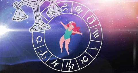 Swimming Woman Amid Zodiac Wheel and Libra Symbol - Download Free Stock Images Pikwizard.com