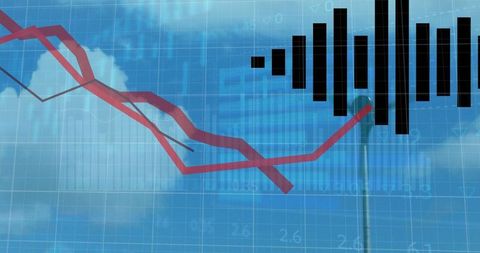Digital economic growth with graphs and people icons