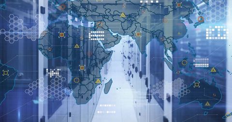 Global Technology Network Integration with Data Servers and World Map - Download Free Stock Images Pikwizard.com
