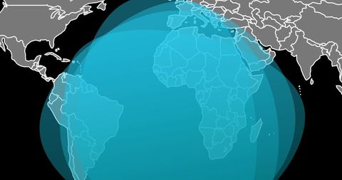 Abstract blue banner overlaying world map for business technology