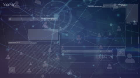 Digital Interface Animation with Media Icons and Data Processing Graphics