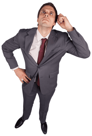 Transparent Doubtful Businessman Pondering on Ideas