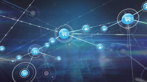 Futuristic Digital Network with Shopping Cart Icons