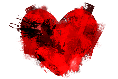 Artistic red heart with splashes on transparent vector background