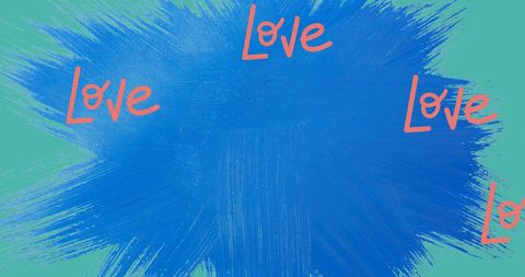 Love Text on Blue Artistic Brushstroke Background