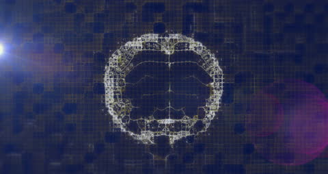 Spinning Digital Brain with Blueprint Design