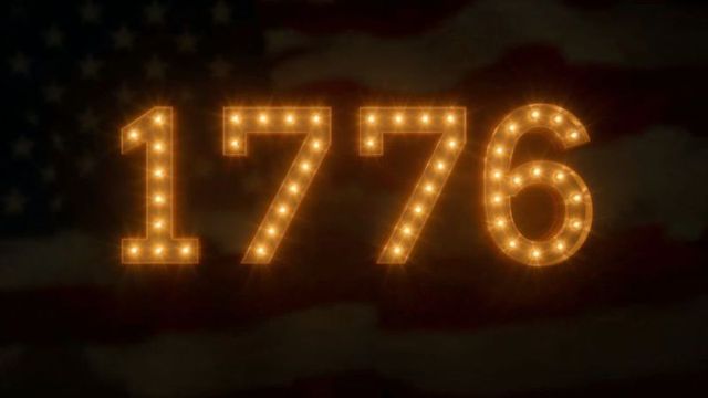 Glowing marquee 1776 on american flag background