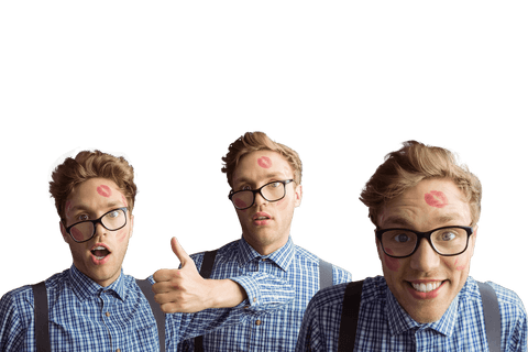 man with glasses displaying kiss mark on cheek transparent background - Download Free Stock Videos Pikwizard.com