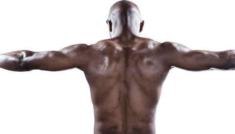 Transparent Rear View of Muscular Athlete with Outstretched Arms
