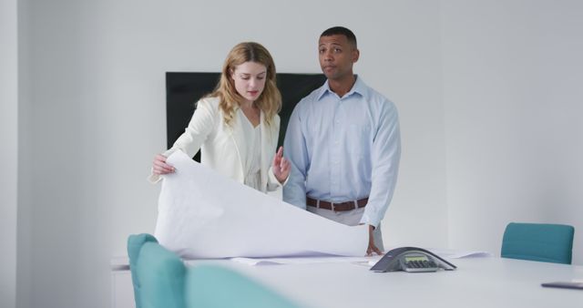 Professional Colleagues Reviewing Blueprints in Meeting Room - Download Free Stock Images Pikwizard.com