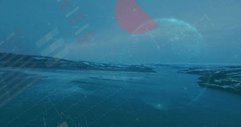 Digital analytics overlay on arctic fjord landscape