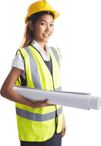 architect woman wearing safety gear holding blueprints transparent - Download Free Stock Videos Pikwizard.com