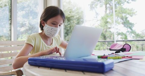Young Girl Using Laptop at Home for Online Learning - Download Free Stock Images Pikwizard.com