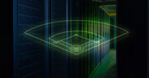 Neon Digital Interface in Futuristic Server Room
