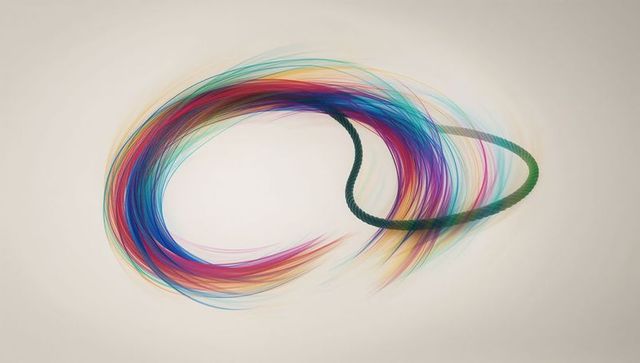 Vibrant coiled multicolored filament on beige background