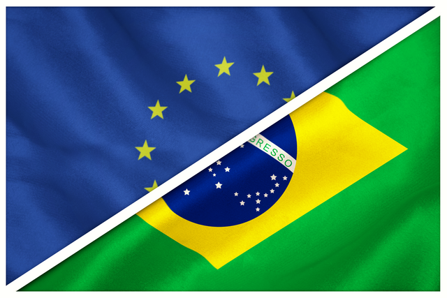 Close-up of Transparent European Union and Brazil Flags Overlapping - Download Free Stock Videos Pikwizard.com