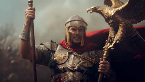 Imperial Commander Rallying Army with Eagle Standard and Red Cloak, Epic Battle Scene