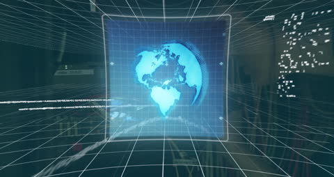 Digital Interface Concept with Server Room and World Map