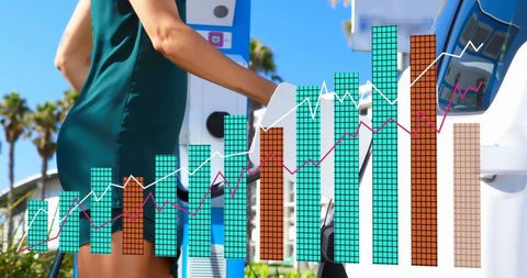 Electric car charging with graph overlay indicating data analysis