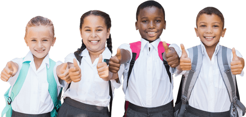 Diverse Students Giving Thumbs Up in Transparent Background