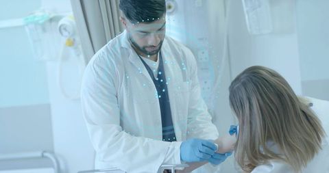 Pediatric doctor administering vaccine to child with calm professionalism in clinic