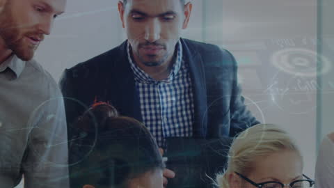 Diverse Colleagues Collaborating with Virtual Network Overlay