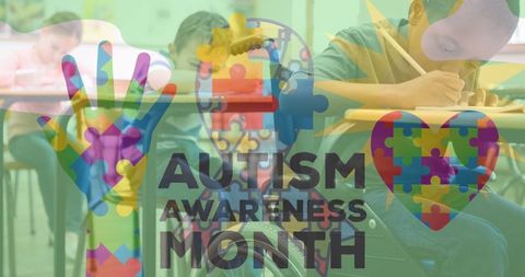 Autism awareness month concept with schoolchildren